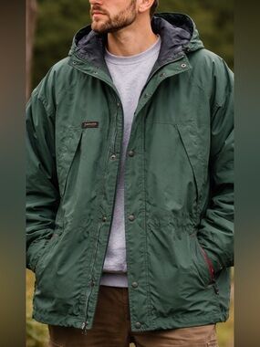 Columbia Vintage Rain Jacket 2XL 3XL Green Hooded Waterproof Lightweight